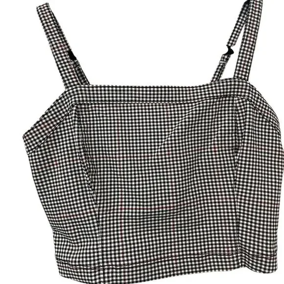 Hollister Plaid Bustier Crop Tank Square Neck Sleeveless Black White M EUC - Picture 2 of 6